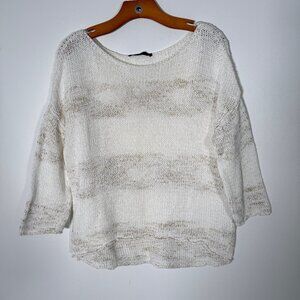 Fabiana Filippi White Gold Cotton Linen Blend Sweater Quiet Luxury XL